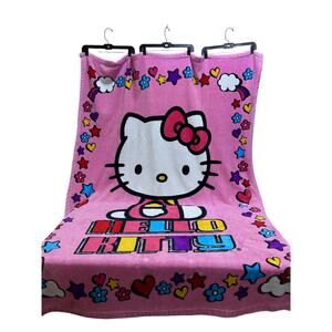 Hello Kitty Pink Plush Throw Blanket Sanrio Star Cloud Hearts Cozy Fleece Kawaii